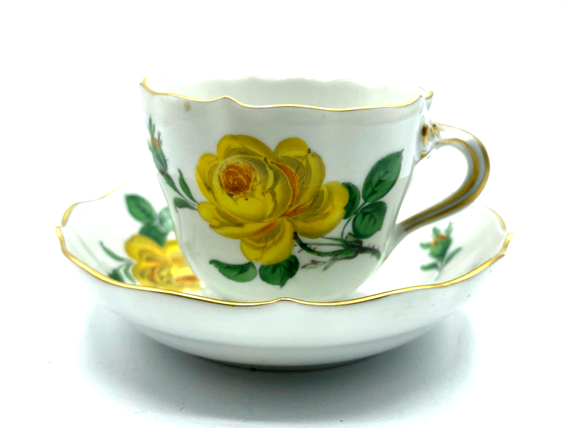 Meissen Porzellan gelbe Rose kleine Tasse + Unterteller Sammeltasse I. Wahl1