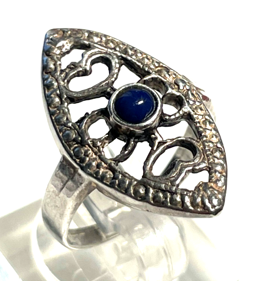 Aparter vintage Sterling Silber Ring Durchbruch + Lapislazuli Cabochon RG 540