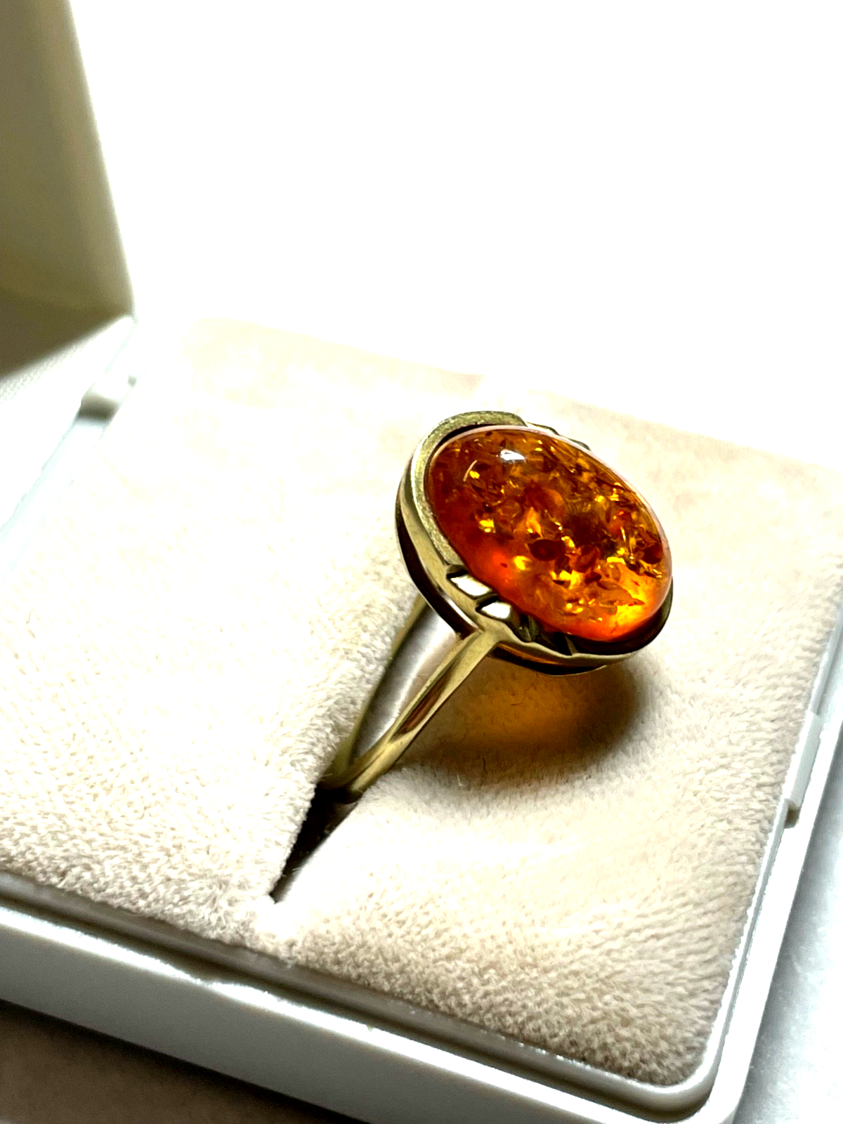 Vintage wunderschöner 375 Gold 9K Ring Bernstein Cabochon Ø 19 mm RG 60 Juwelier2