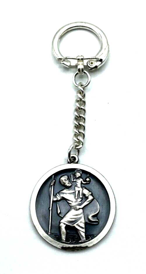Vintage versilberter Schlüsselanhänger Keyholder hl. Christophorus unisex1