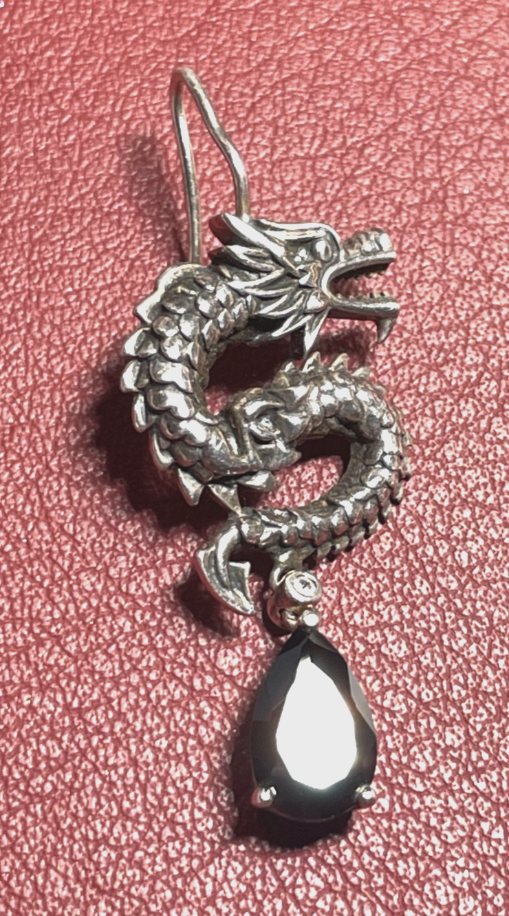 Original 925 Silber Thomas Sabo Ohrhänger Einzelohrring Drache Onyx CZ L 45 mm1