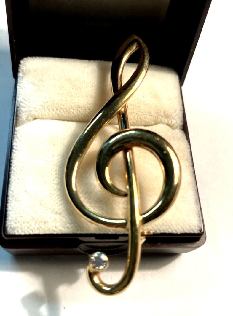 333 Gold 8 K Gold Brosche Anstecknadel Juwelier großer Notenschlüssel L 60 mm2