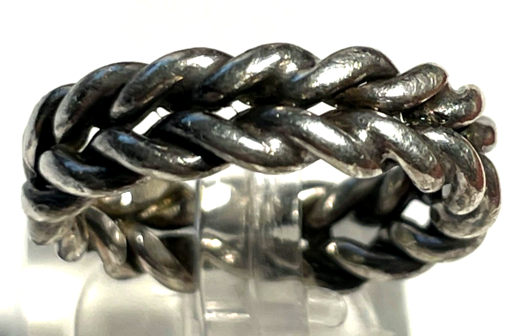 Solider 925 Silber Bandring Kettenring unbeweglich Zopfmuster unisex RG 53 B 6mm3