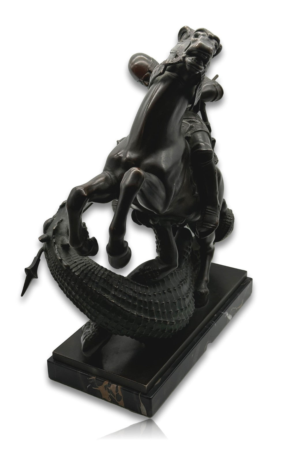 Große Bronze Skulptur - Hl. Georg tötet Drachen - um 1930 - auf Marmorsockel9