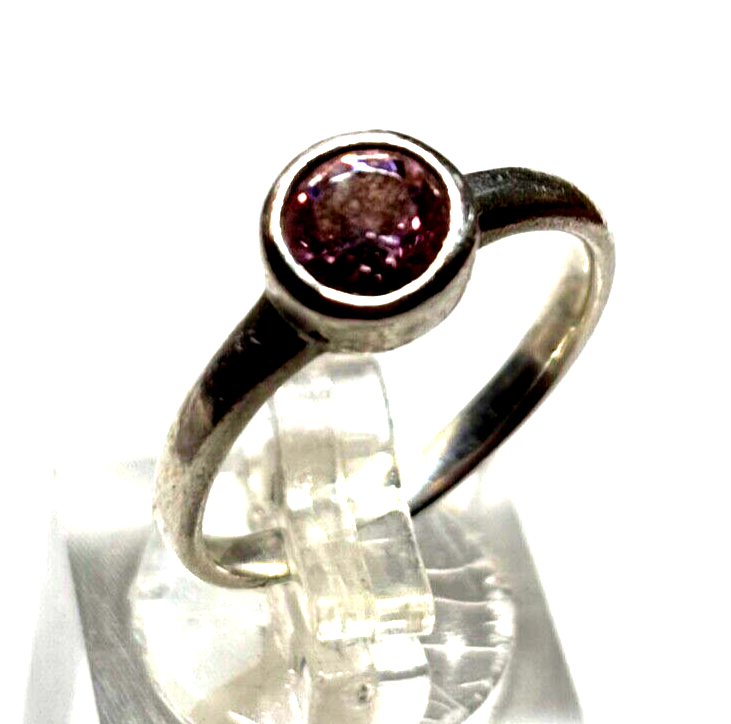 Silberring 925 Silber Ring mit rosa Farbstein Ø 17 mm RG 53 Handarbeit gepflegt0