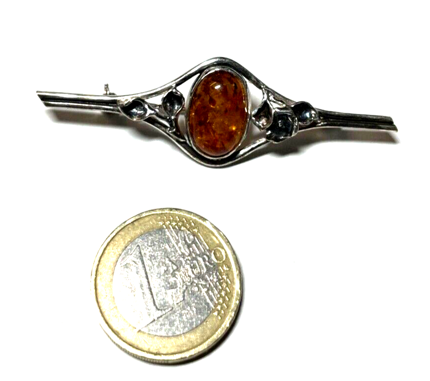 925 Silber Brosche Designer Anstecknadel Bernstein Cabochon JS Silberschmiede3