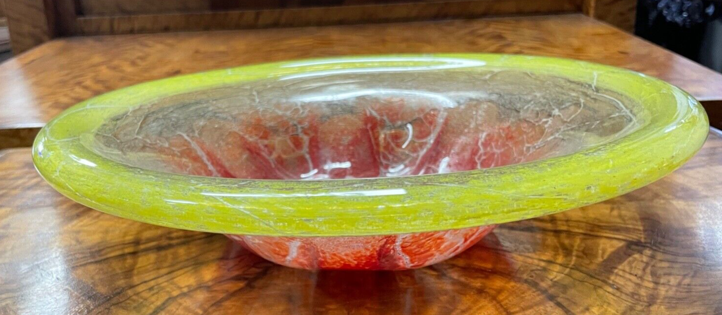 Antik IKORA Glas WMF Uranglas Schale 1A Zustand Ø 32 cm intensiv rot + neongelb7