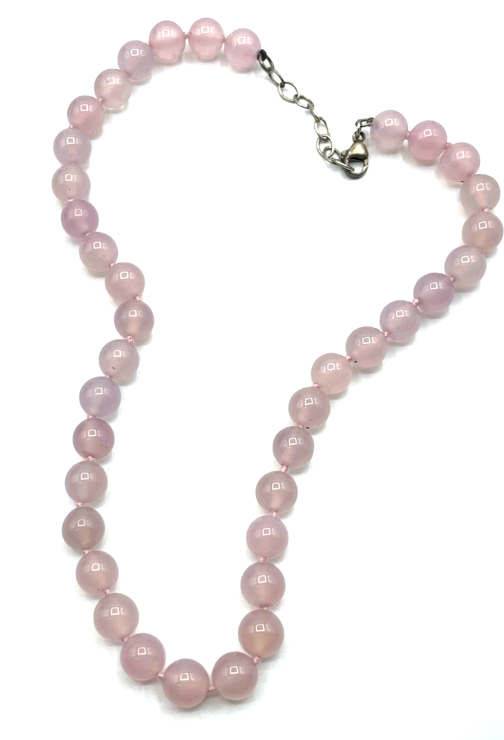 AAA Qualität Rosenquarz Kugelkette mit 925 Silber Karabiner Ø 10 mm L 44 + 4 cm4