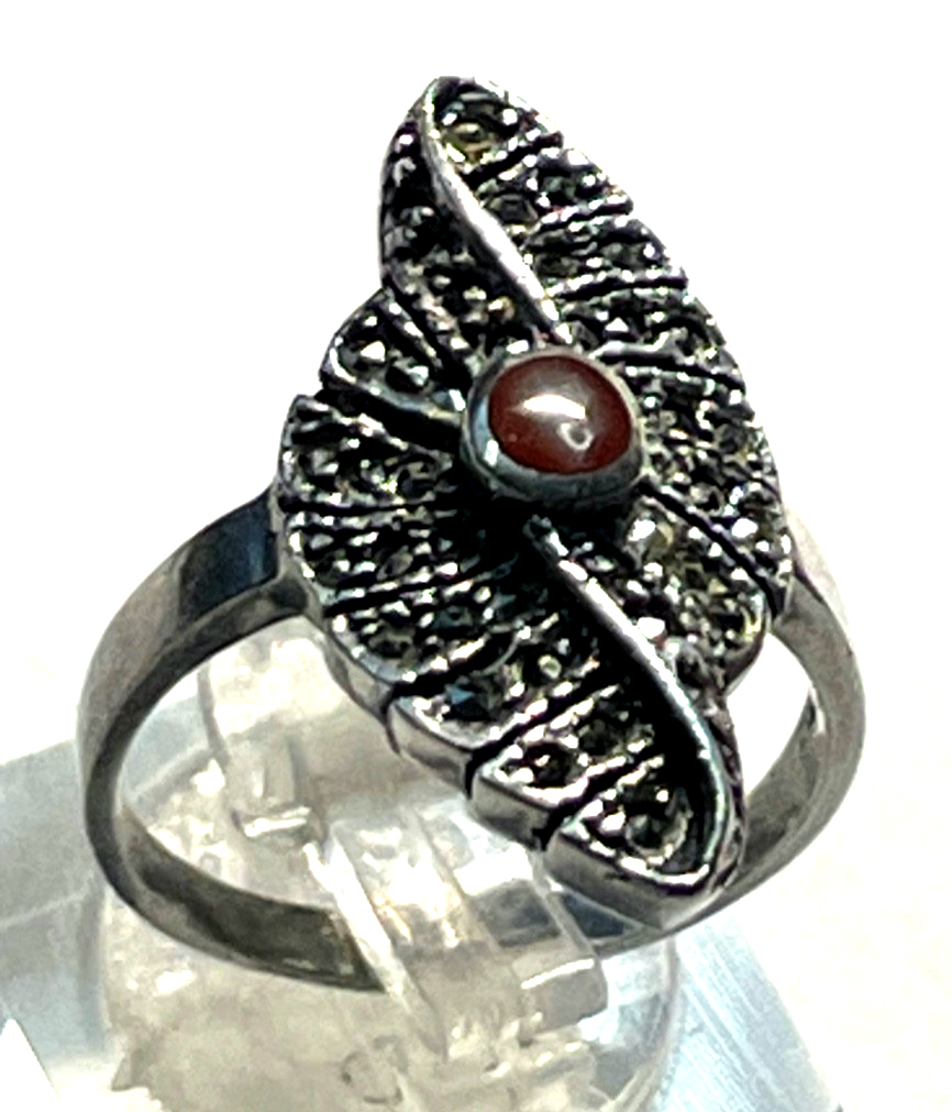 Solider 925 Silber Ring mit Karneol Markasiten Antikstil Ø 18mm RG 56 Handarbeit2