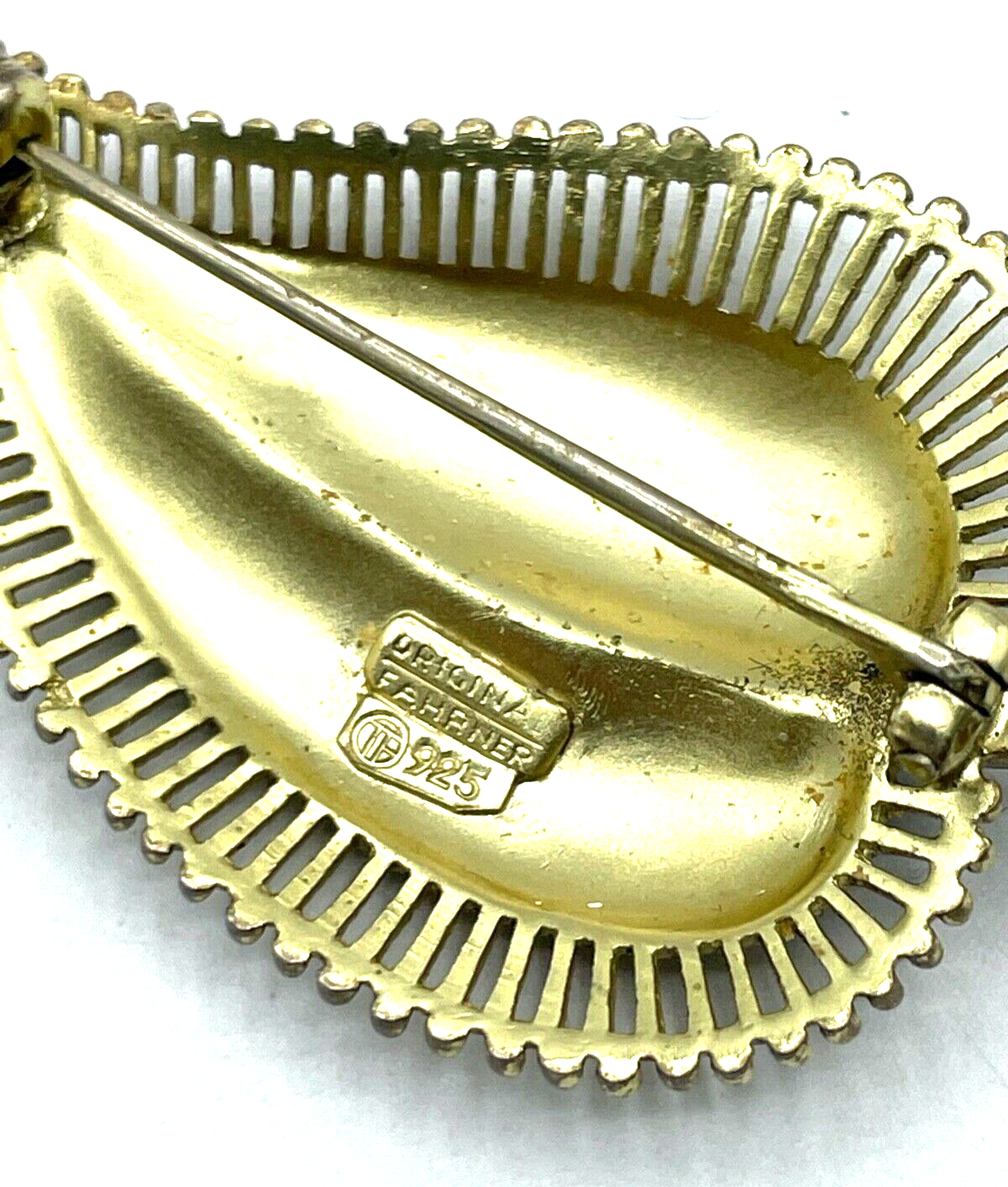 Antik 925 Silber vergoldet TF Theodor Fahrner Brosche Blatt mit Markasiten5