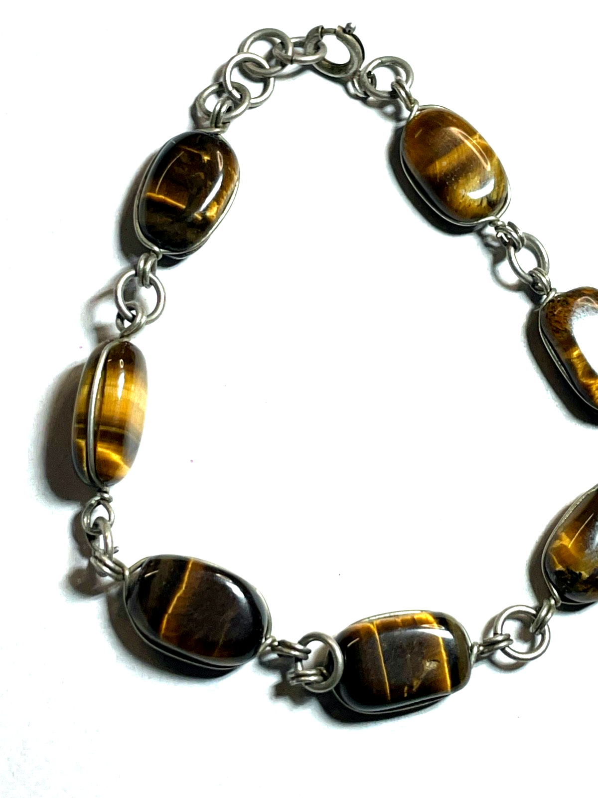 Vintage 835 Silber Armband mit Tigerauge  Handarbeit gepflegt L 19,5 - 20 B 1 cm4