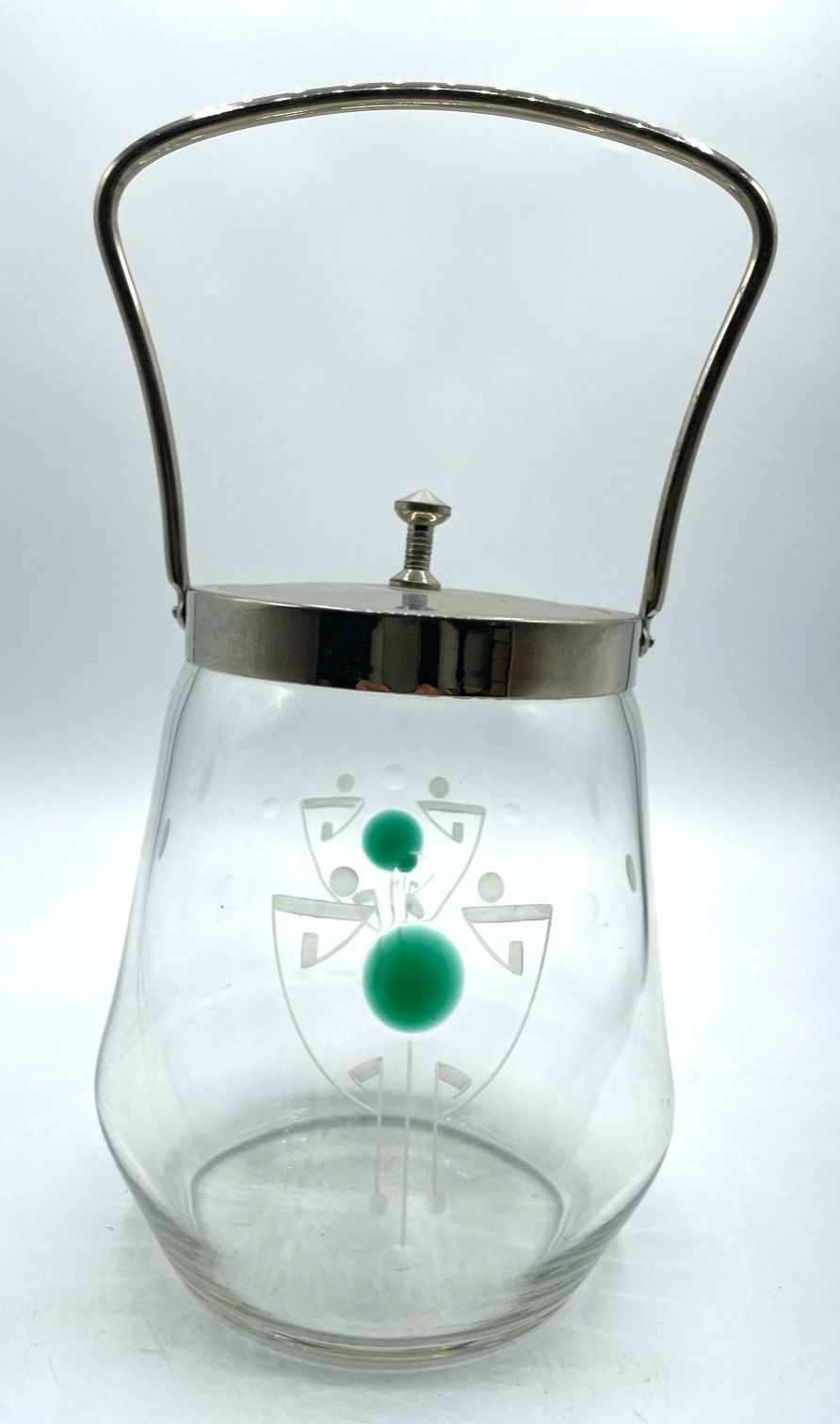 Reiner Jugendstil Glas Bonboniere F&R Fischer sehr guter Zustand H 18 cm o Griff0