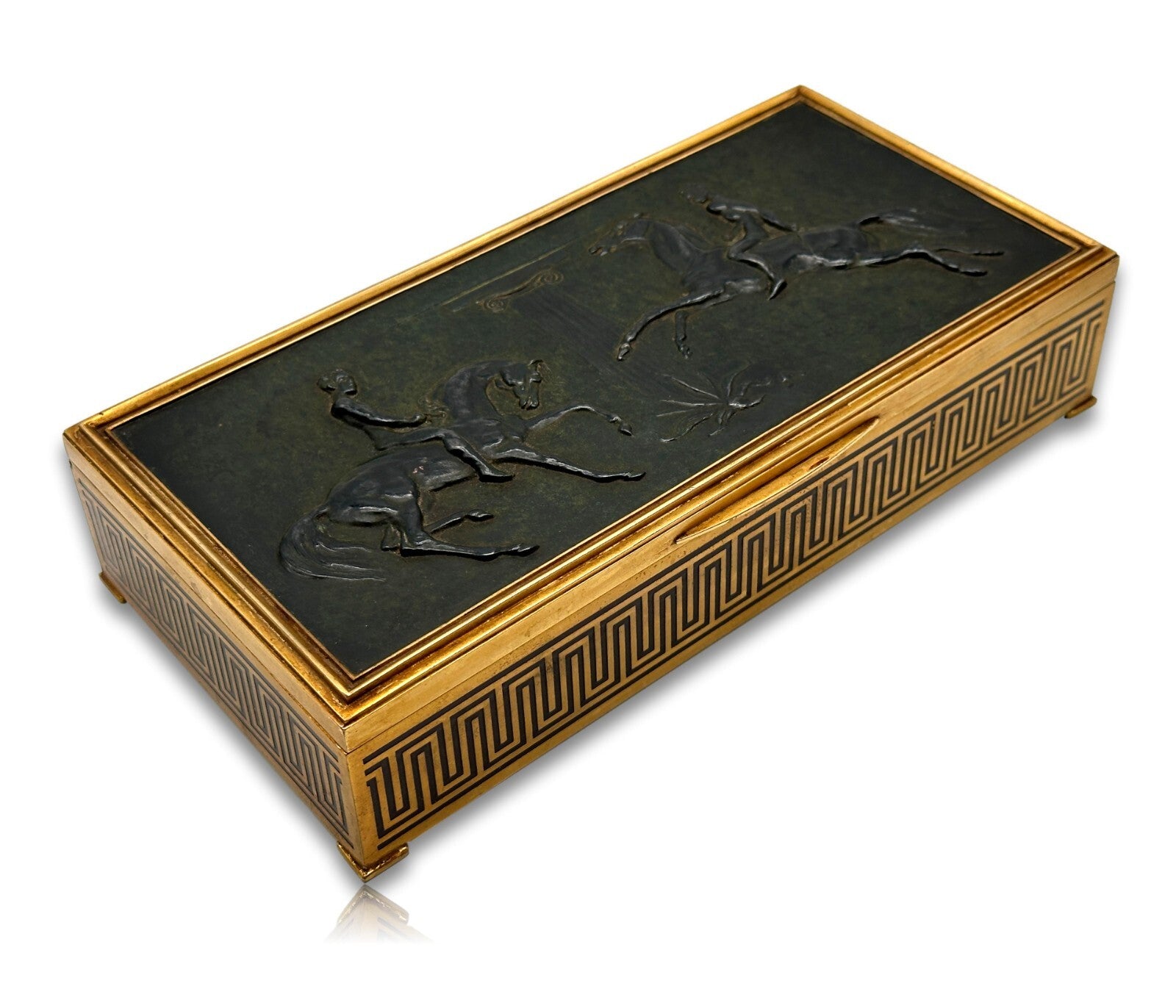 Erhard & Söhne Schwäbisch Gmünd - Art Déco Schatulle - Bronze Relief 'Dioskuren'1