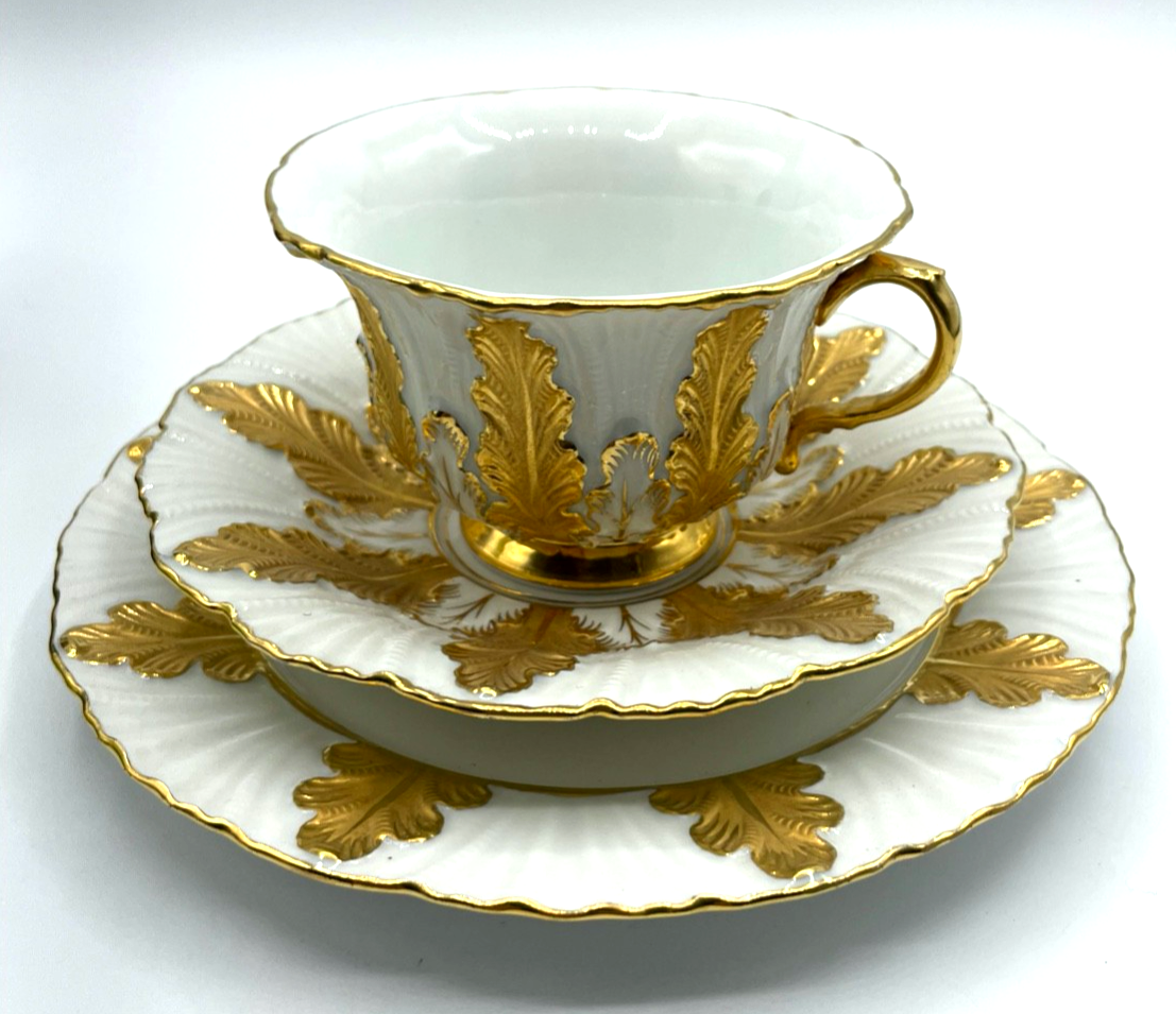 Antik Meissen Porzellan Gedeck I. Wahl Eichenlaub Gold Sammeltasse 3tlg. 1A Zust3