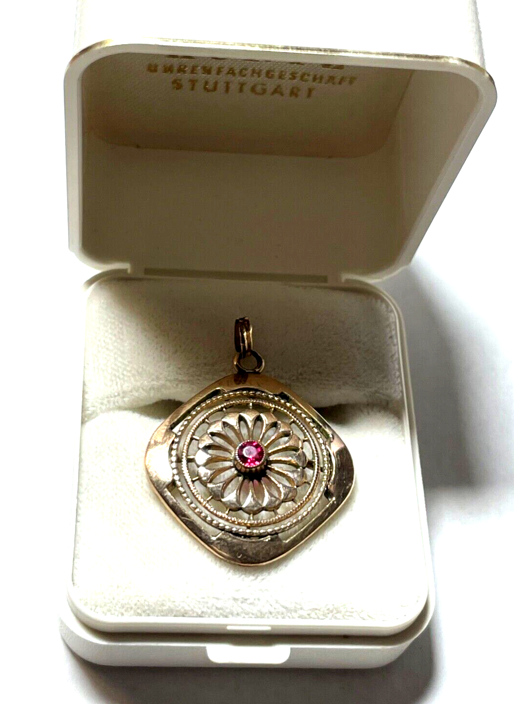 Antik Jugendstil Golddouble Anhänger roter Farbstein um 1900 Rotgold sehr gepfl.0