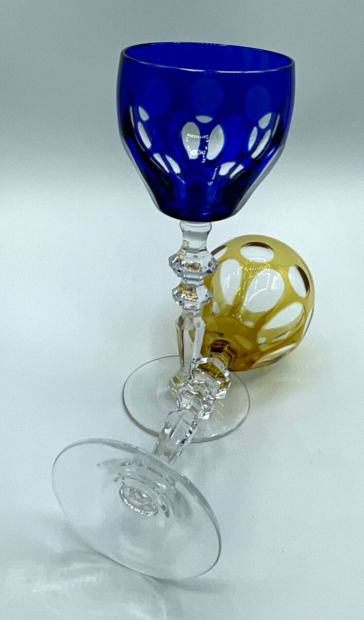 2x Kristallglas Kristall Glas Weinglas Überfang Blau + Cognac farbig H 19,5 cm4