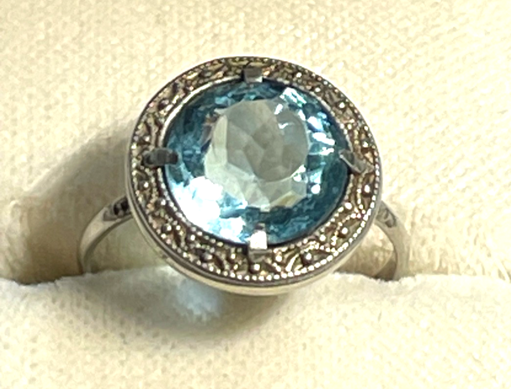 Antik 830 Silber Ring aquamarin farbig wasserblau Spinell 30erJ RG 53 Ø 16,8 mm0