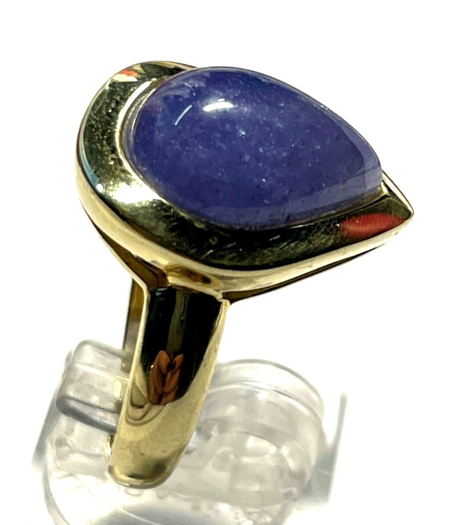 Massiver 585 Gold 14 K BCI Ring blauer Chalcedon Cabochon Tropfen RG 57 Ø 18 mm1