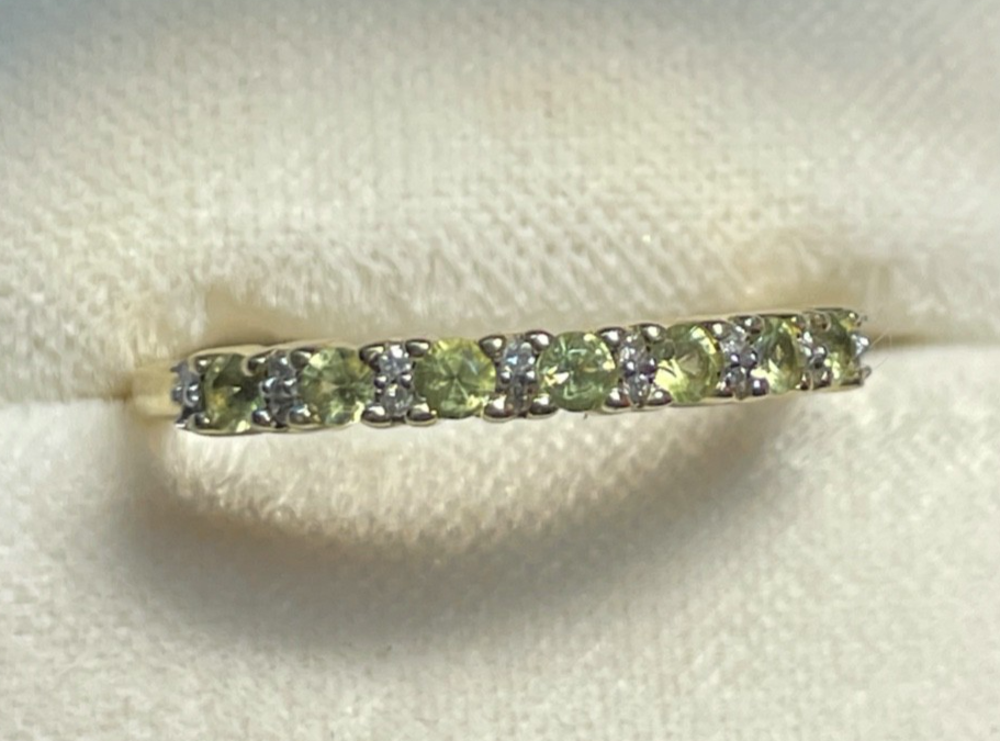 585 Gold 14 K Ring Brillanten grüner Padparadscha Saphir  Ø17,8mm RG 56 Juwelier3