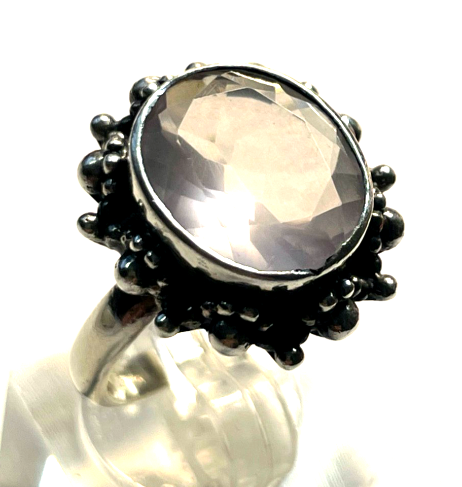 Vintage solider 925 Silber Ring heller Amethyst massiv Ø18,5mm RG 58 Handarbeit0