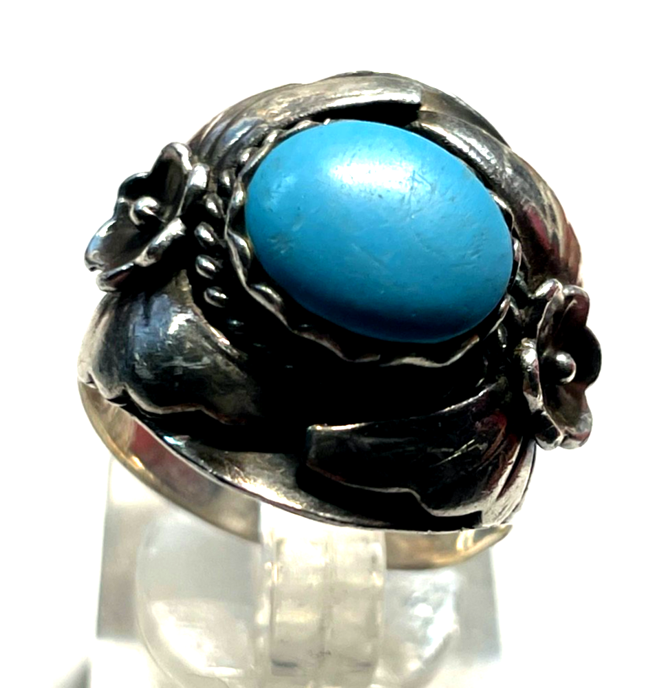 925 Sterling Silber Ring Indianerschmuck Türkis Navajo Handarbeit Ø 17,5mm RG 553