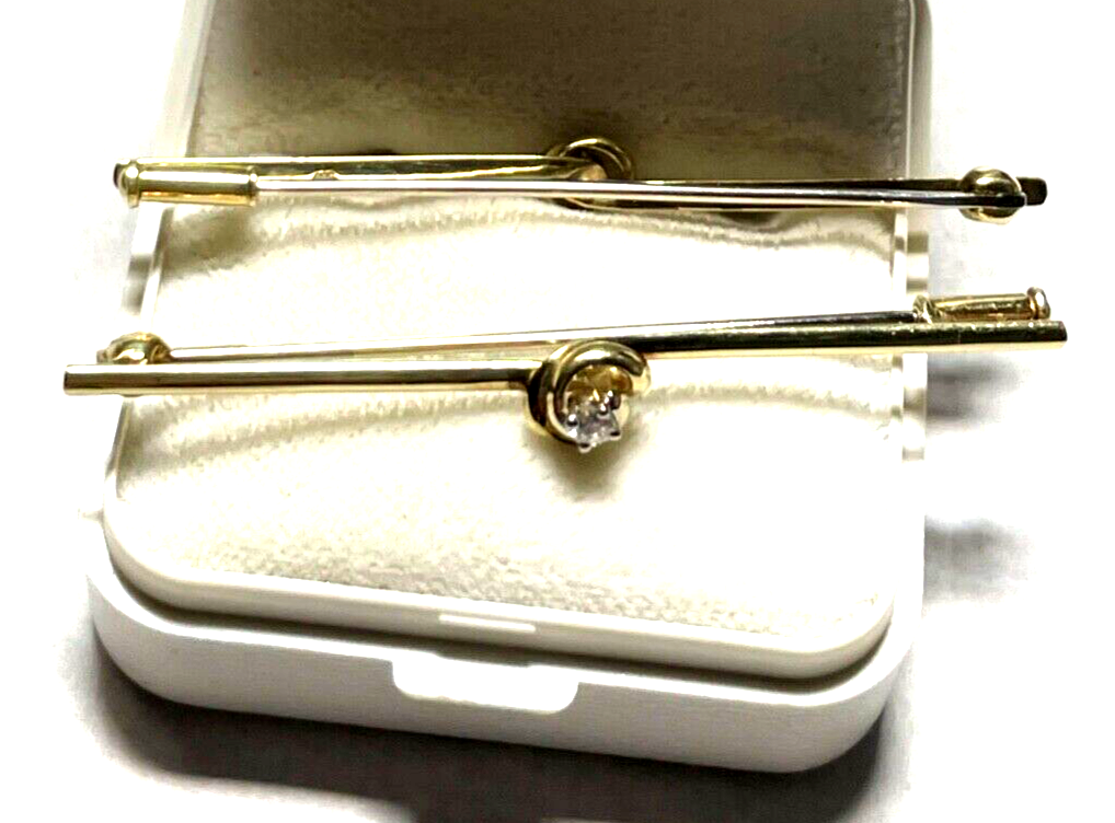 2x 585 Gold 14 K Gelbgold Brosche Nadel Stabbrosche je mit Brillant Juwelier7