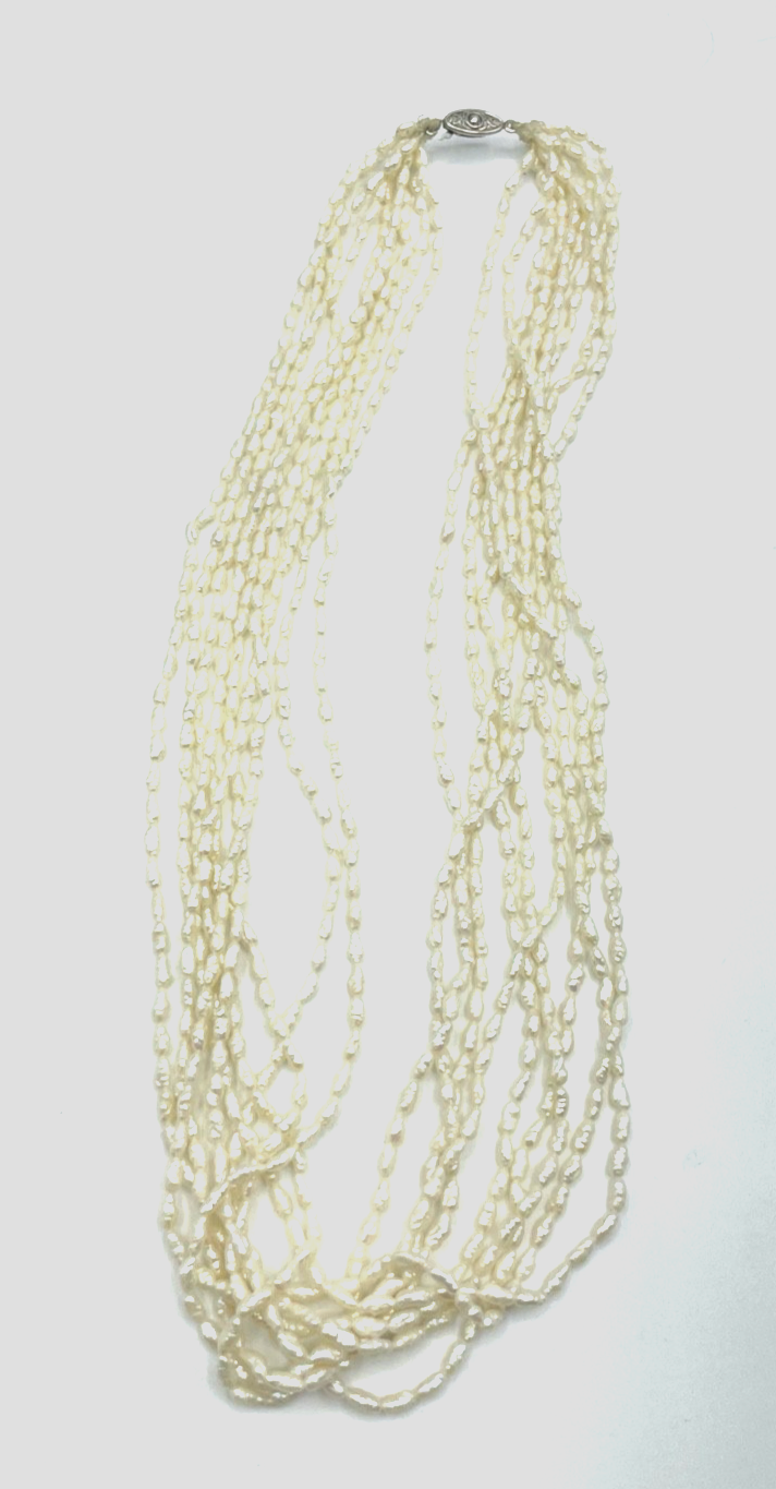 Vintage echte 58 cm Biwa Perlen Kette Perlenkette Reiskorn 9 Stränge Collier4