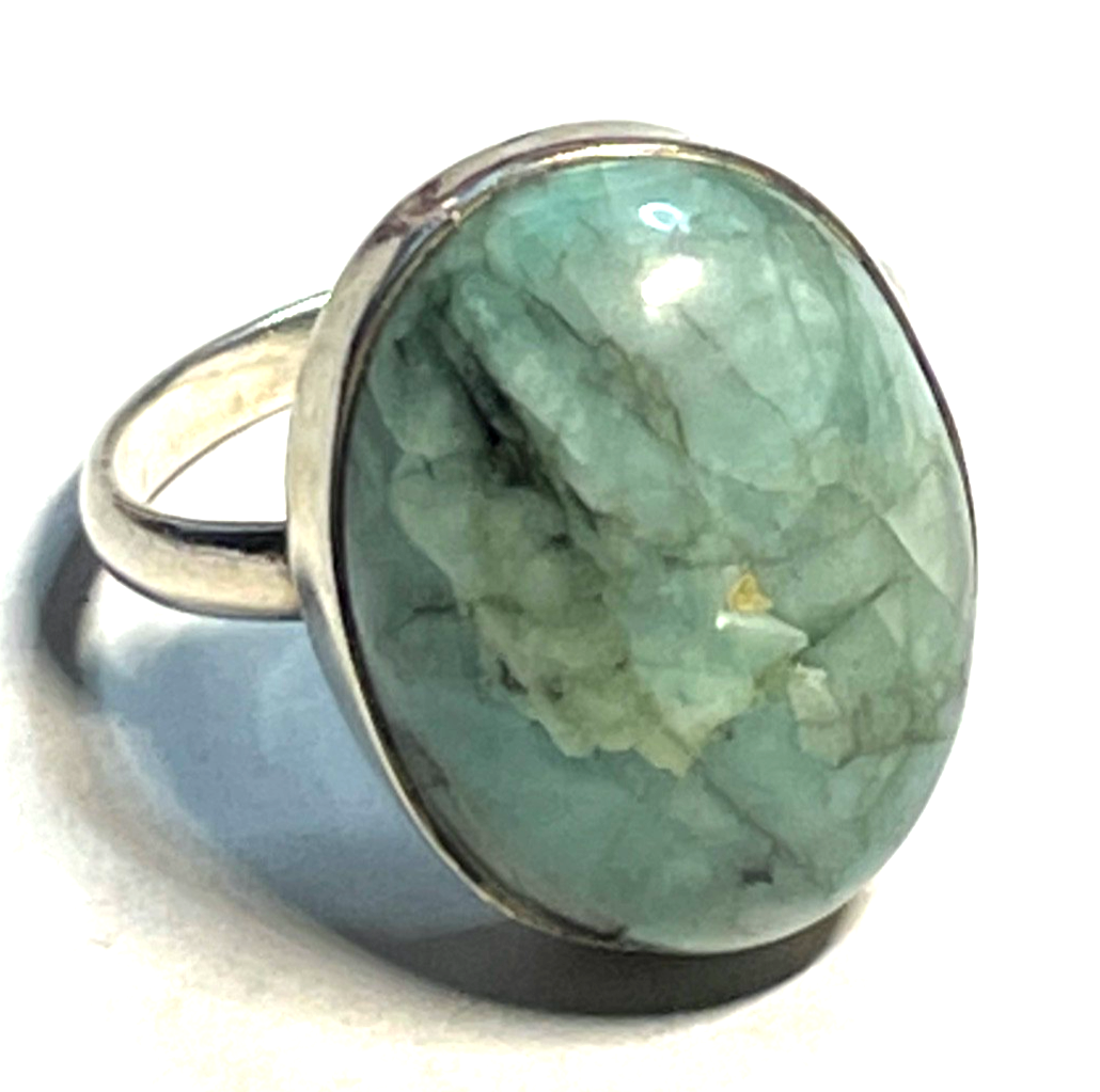 Solider 925 Silber Ring Amazonit Cabochon Besatz Handarbeit Ø 19 mm RG 60 gepfl.6