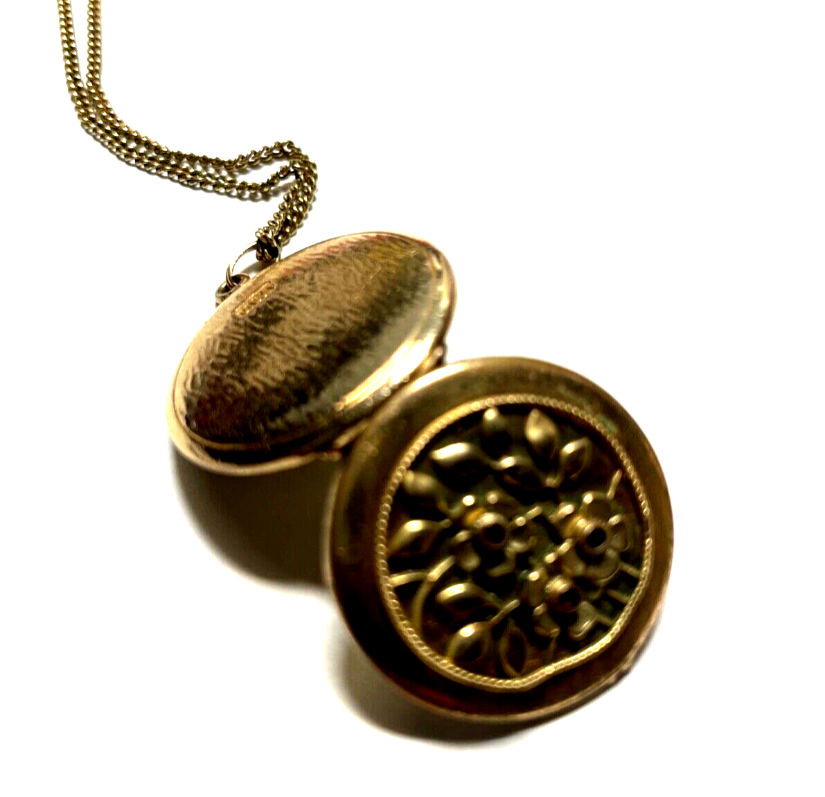 Antik Medaillon Anhänger Golddouble Farbsteine + Kette um 1900 Edelweiß Inlay5