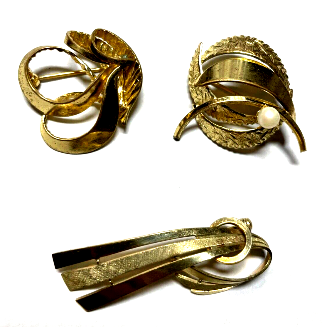 3 x vintage elegante amerikaner Gold Double Brosche Anstecknadel3