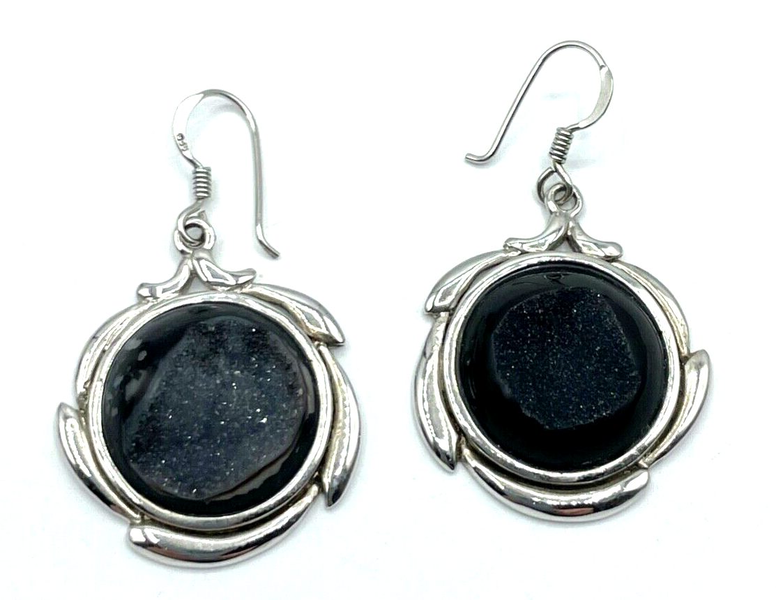 Prächtige TAU 925 Silber Ohrringe Ohrhänger Achatdruse ausgefallen L 43 B 26 mm3