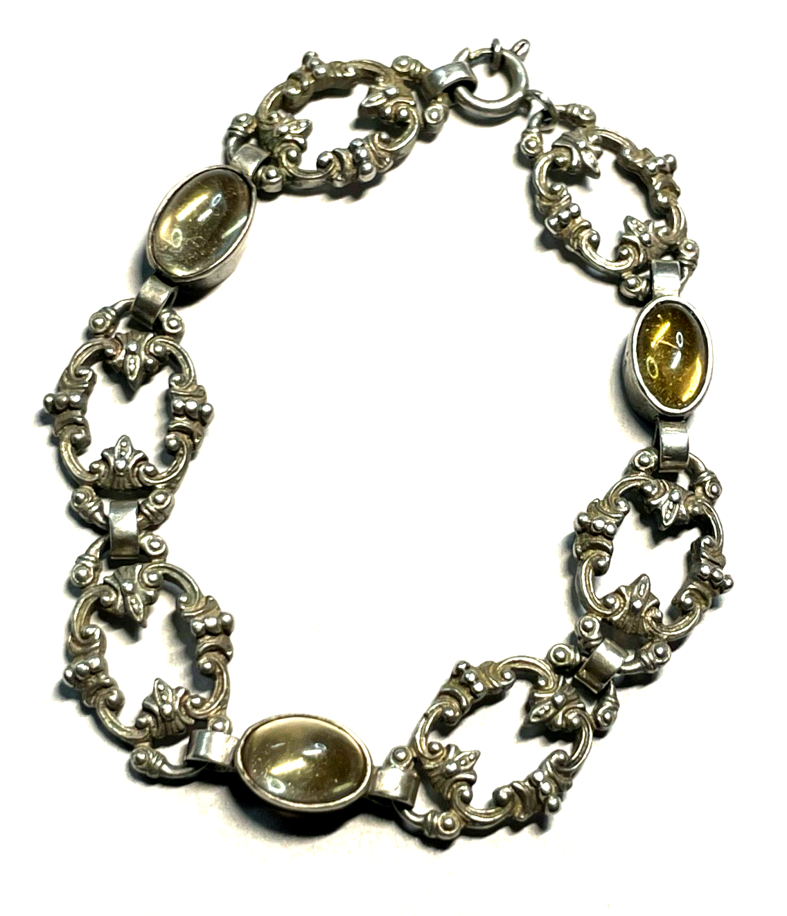 Antik Dekor Armband 835 Silber Handarbeit 3x Citrin Cabochon L 17,5 cm B 13 mm8