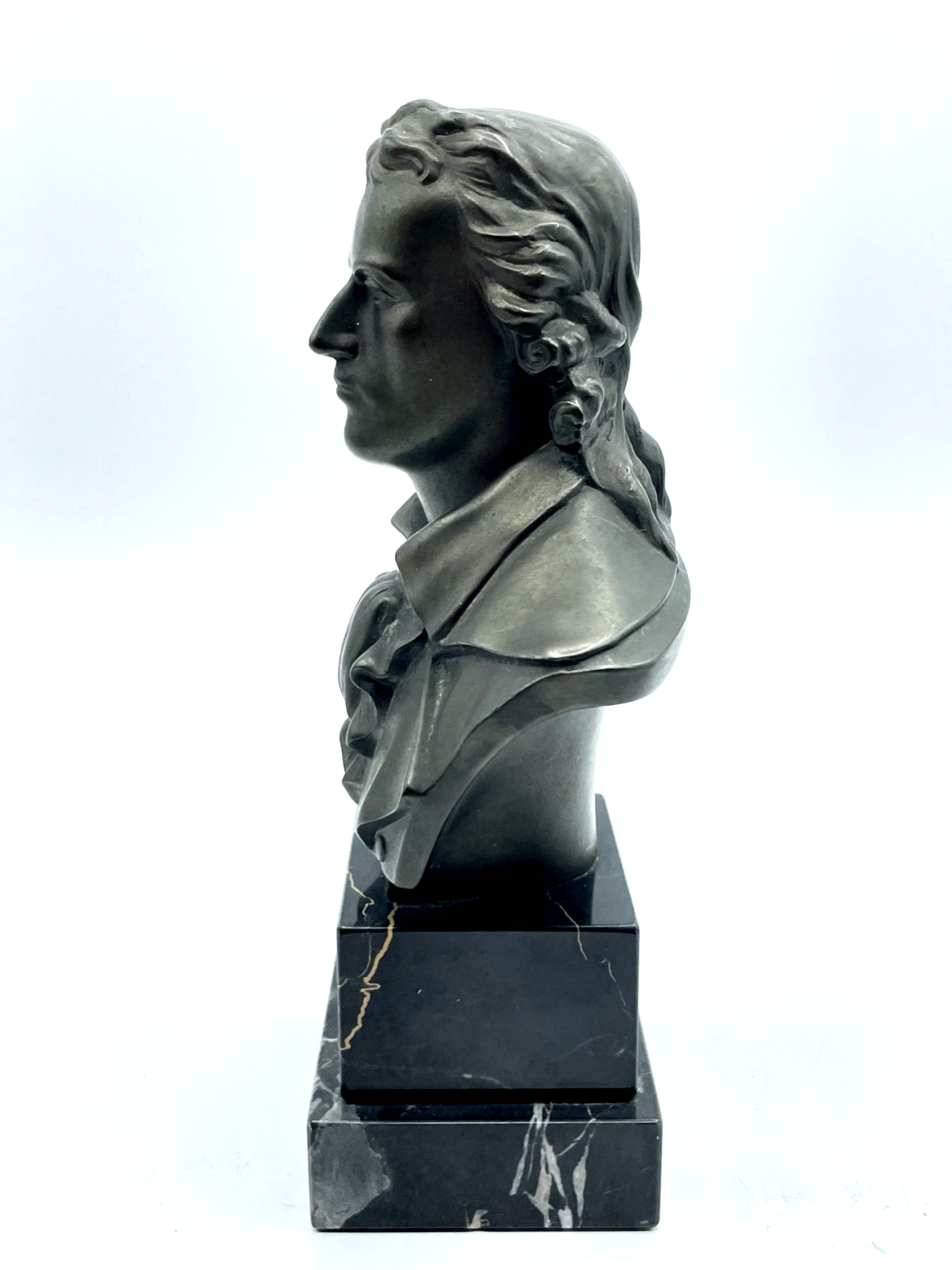 Antik Friedrich von Schiller Metall Büste auf Marmor Plinthe gepflegt H 18,5 cm1