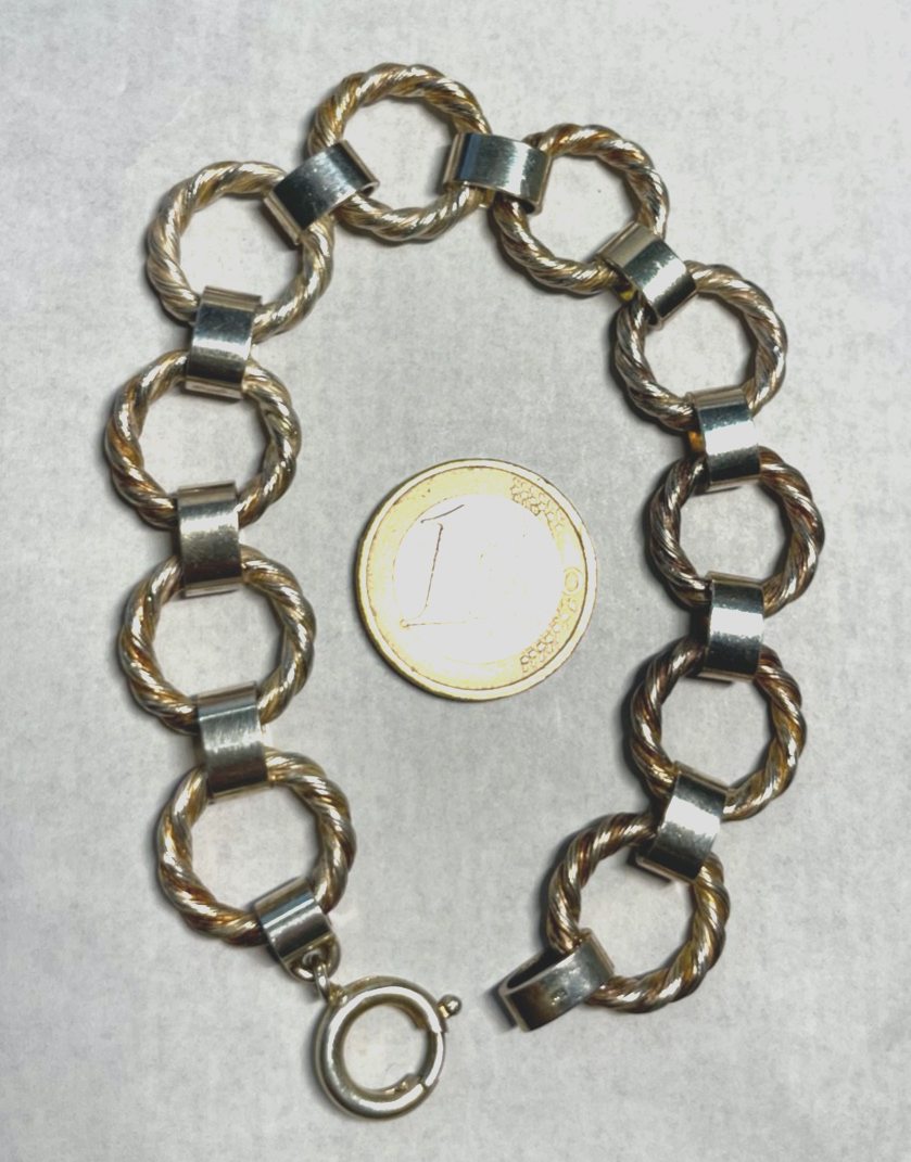 Vintage FBM 835 massives Silberarmband Ringe Design 70erJ L 21 cm B 18 mm 40 GR.4