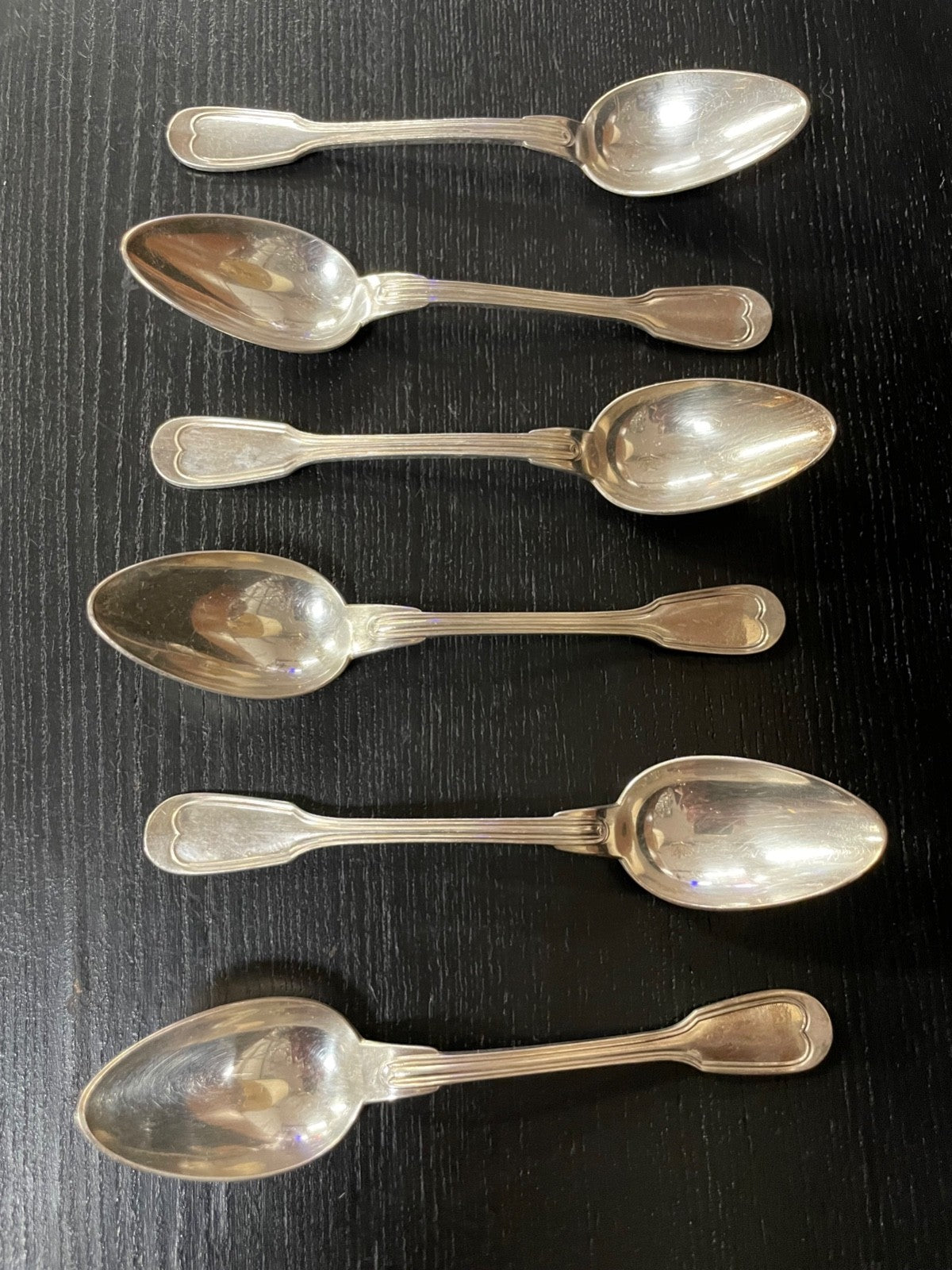 6 antike und versilberte Christofle Kaffeelöffel Model Chinon sehr gepflegt1