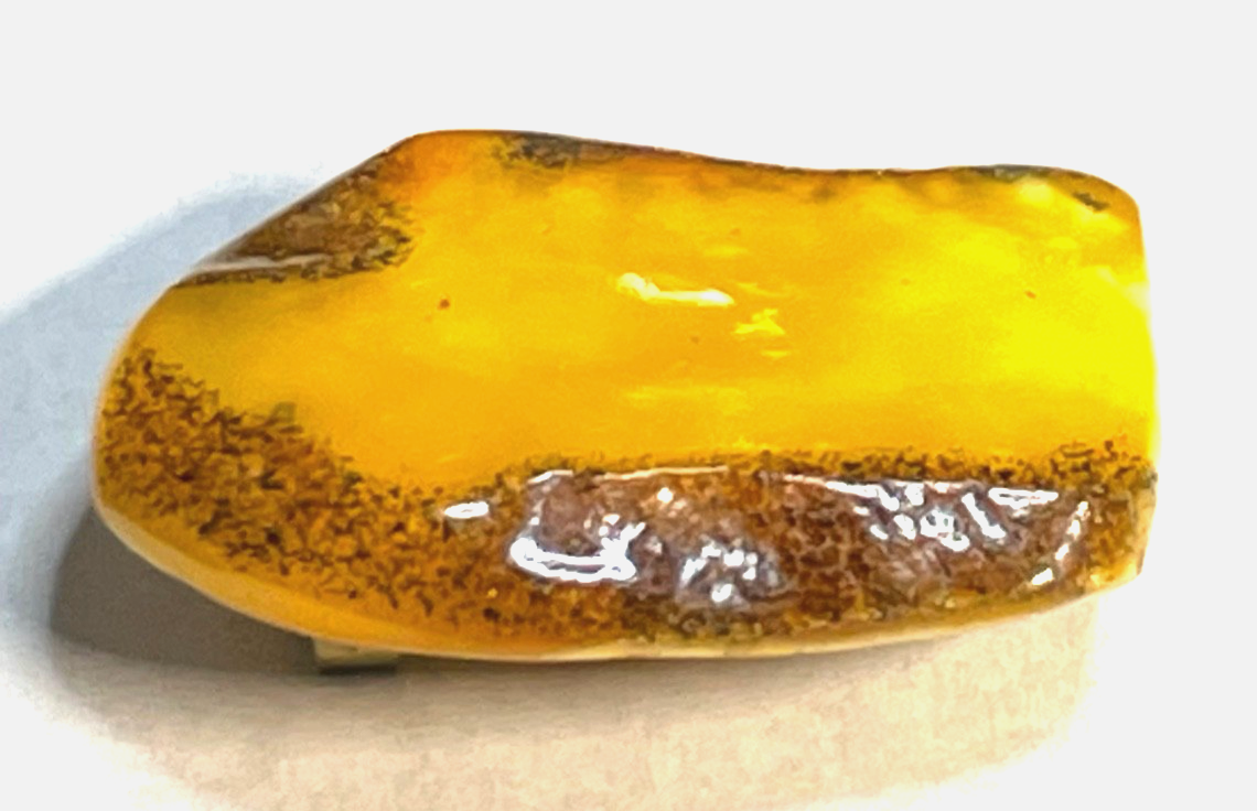 Antik Natur Bernstein Findling als Brosche Butterscotch Unikat Knochenbernstein?3