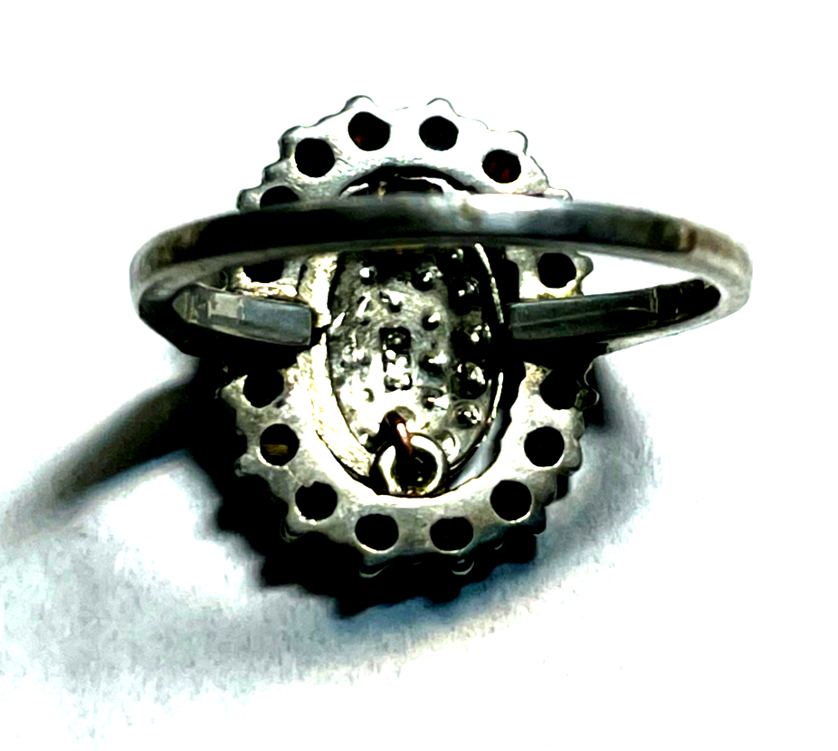 Antik 835 Silber Ring Markasiten + Granat um 1920 sehr gepflegt RG 54 Ø 17,2 mm7