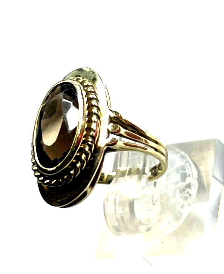 Vintage 333 Gold 8 K Rauchquarz Ring Ø 16,5 mm RG 52 Juwelier Qualität gepfl.0