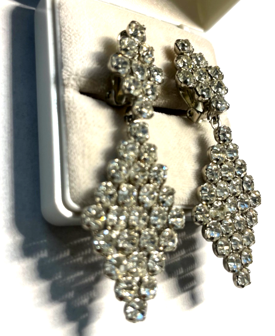Paar vintage Strass Ohrclips Clips top gepflegt L 55 B 27 mm wunderschön elegant7