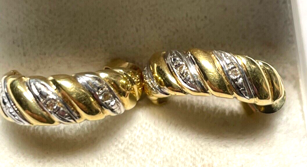 585 Gold 14 K Ohrringe Halbcreolen Ohrstecker 4x Diamant L 16 B 5,5 mm Juwelier0