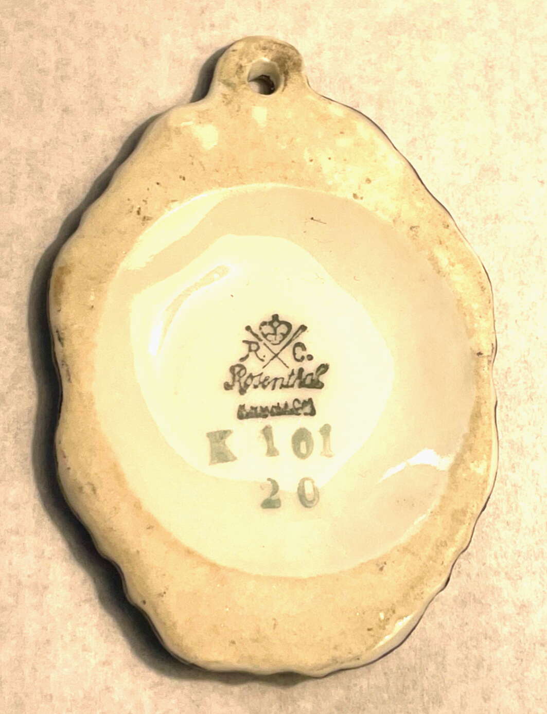Antik Rosenthal Porzellan Anhänger Rosen Motiv Handmalerei 30er Jahre H 57 mm4