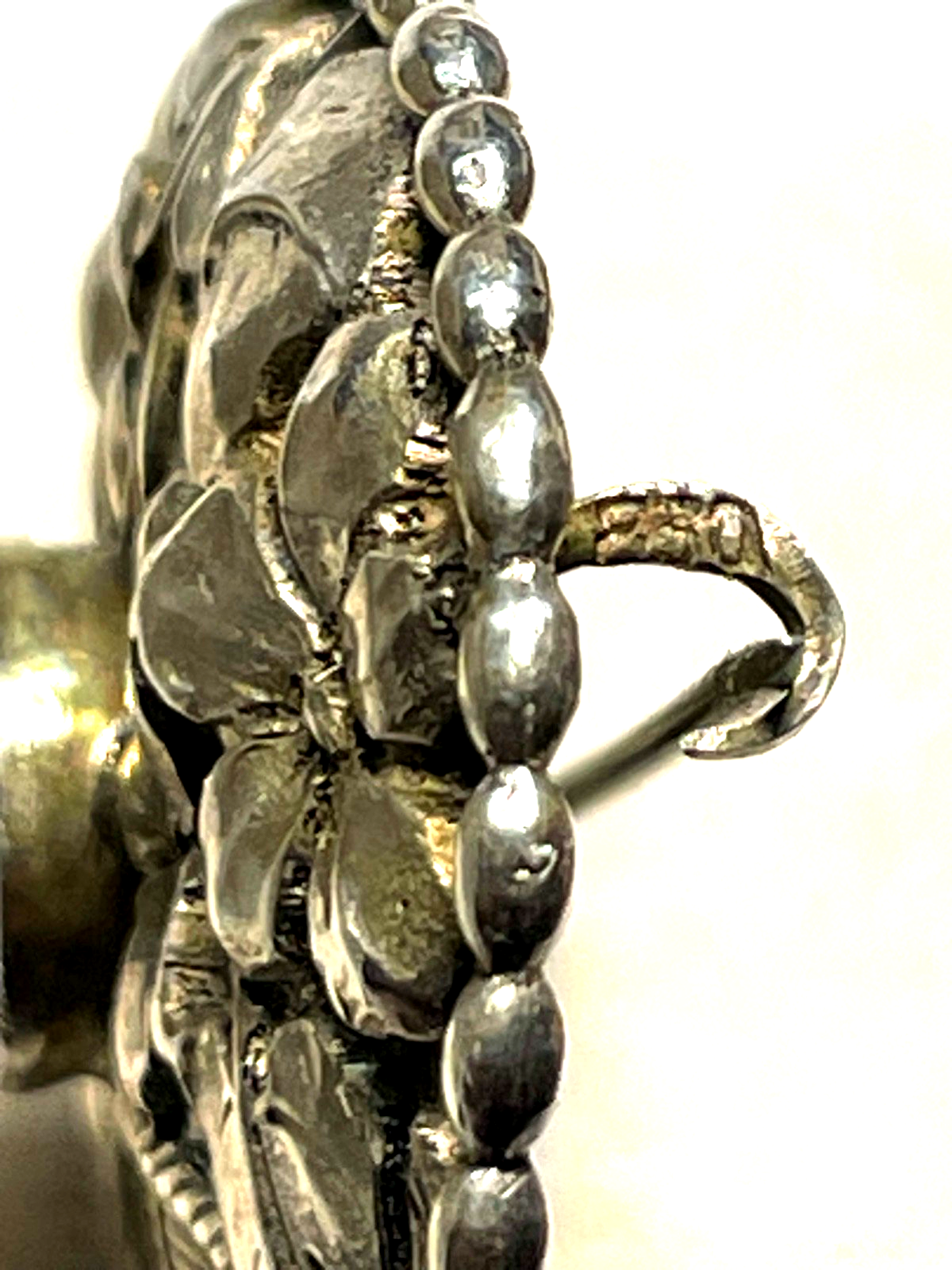 Antik 830 Silber Brosche Jugendstil Blumenkorb Handarbeit rosa Achat Cabochon5