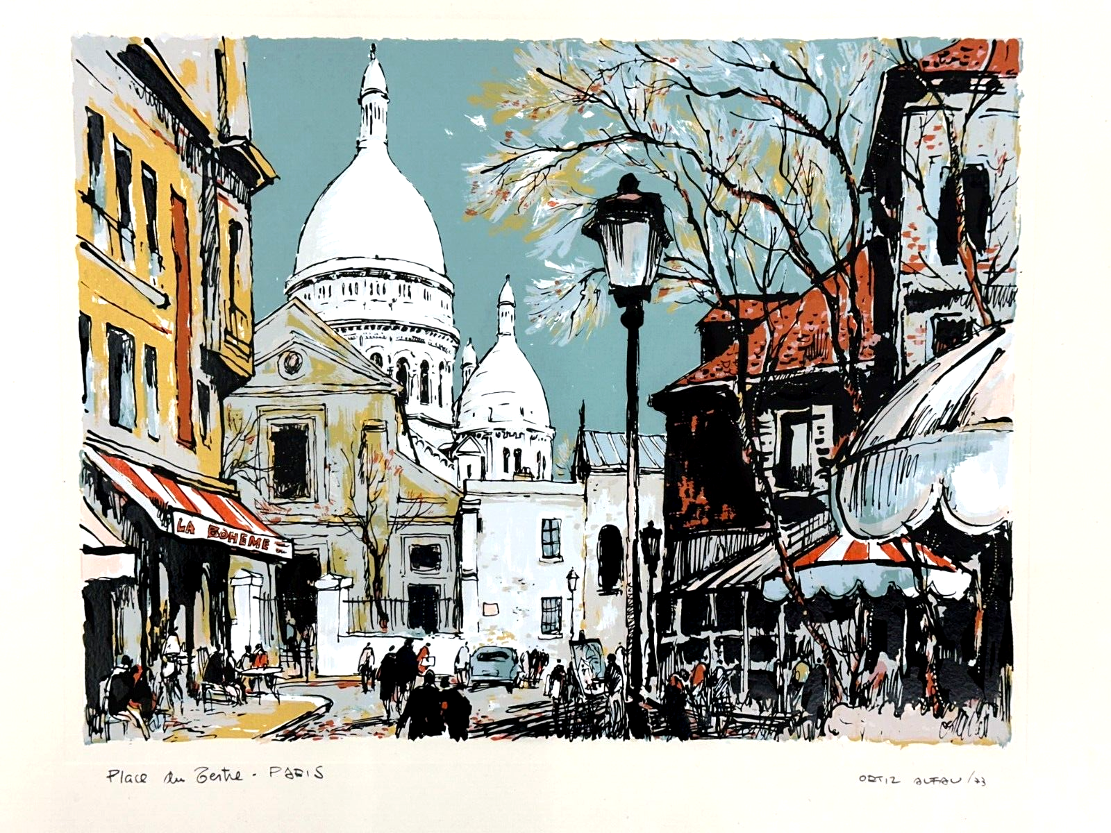 Ortiz Alfau 1935-2000 - Farbserigraphie - Paris 'Place dz Tertre' - 19731