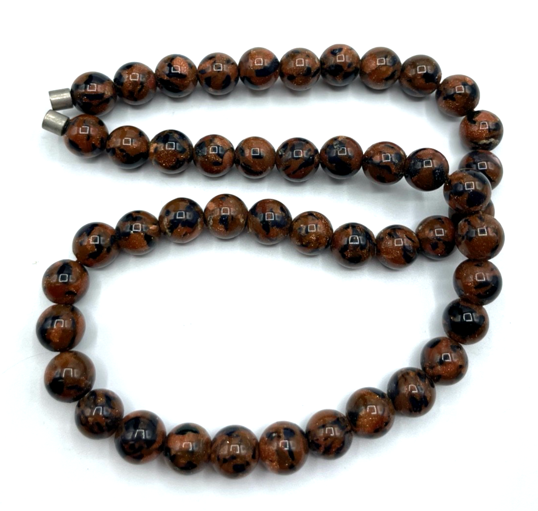 Mahagoni Obsidian Halskette Kugelkette Ø 10 mm mit Magnetschliesse gepflegt4