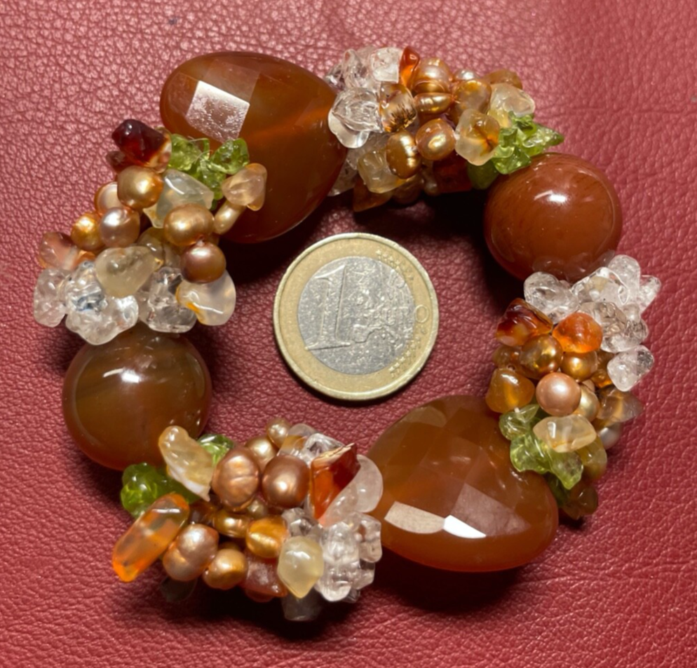 Attraktives SWZ Perlen Peridot Achat Karneol Armband dehnbar B 24 mm neuwertig3