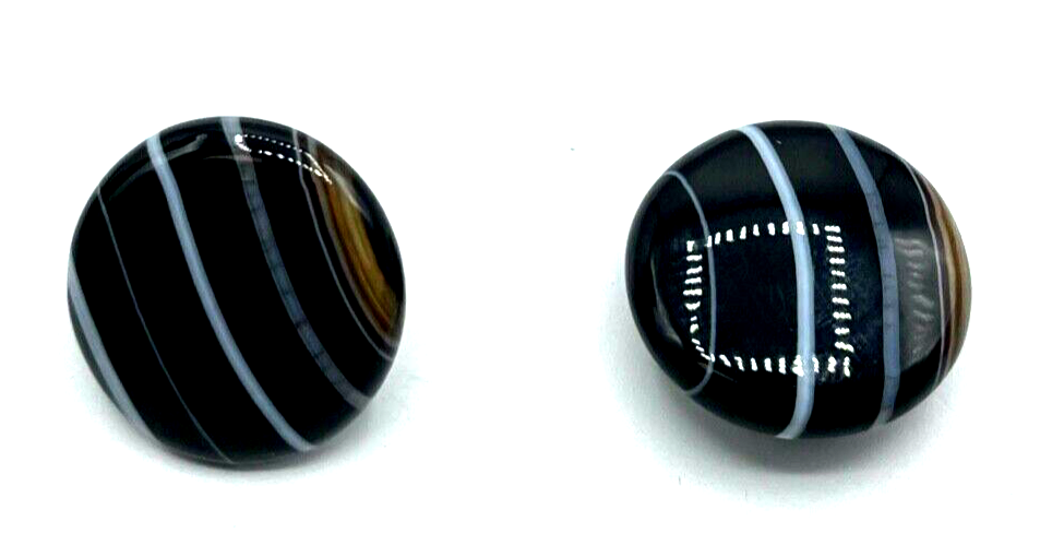 Antik Streifenachat Kragenknöpfe Manschettenknöpfe Handarbeit um 1900 Ø 21 mm0