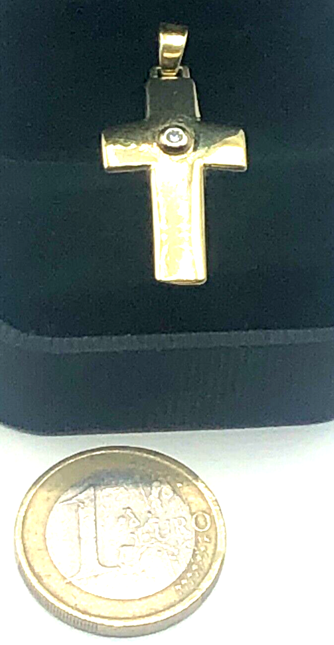 585 Gold 14 K Gelbgold Anhänger Kreuz mit kl. Brillant 0,02 Kruzifix Juwelier2