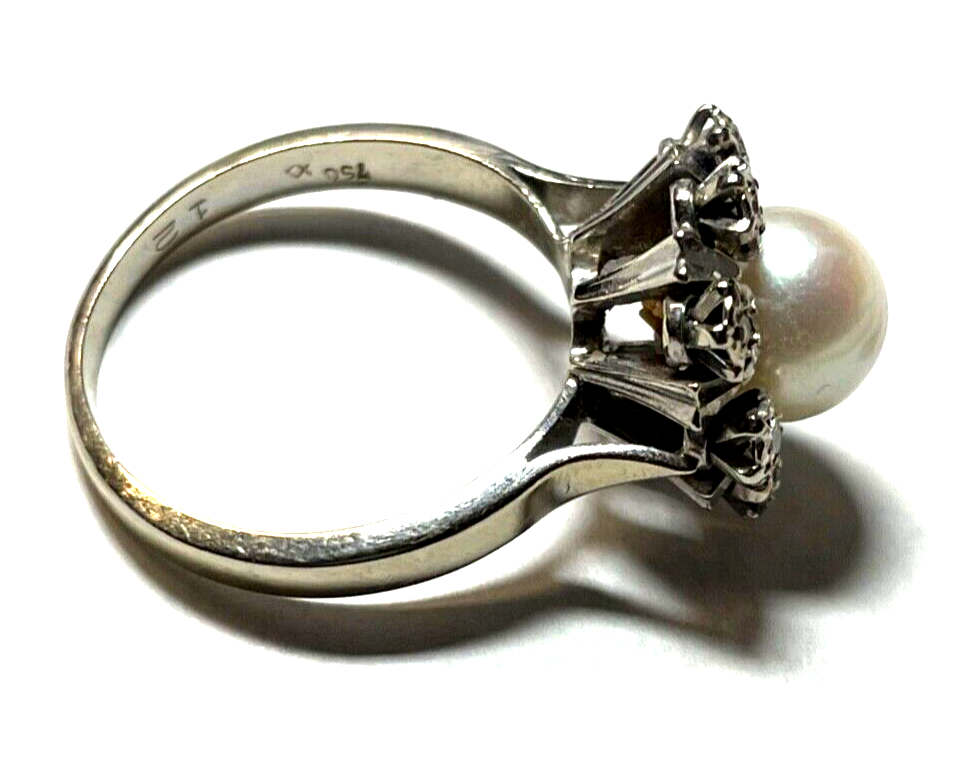 750 Gold 18 K Ring Weißgold Akoya Perle + 8 Brillanten klassisch Juwelier RG 548