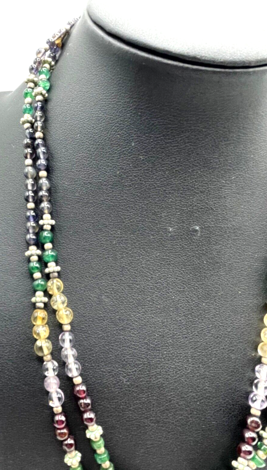 Aparte Ethno Edelstein Mix Kette Collier 2 reihig 925 Silber L 47 cm ungetragen6