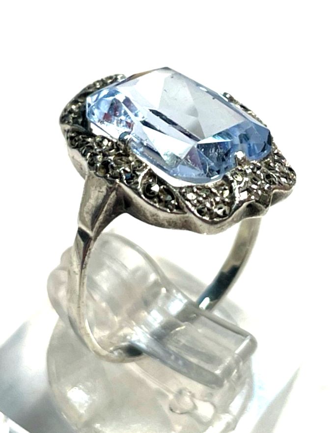 Antik 830 Silber Ring aquamarin farbig wasserblau Spinell 30erJ RG 50 Ø 15,9 mm4